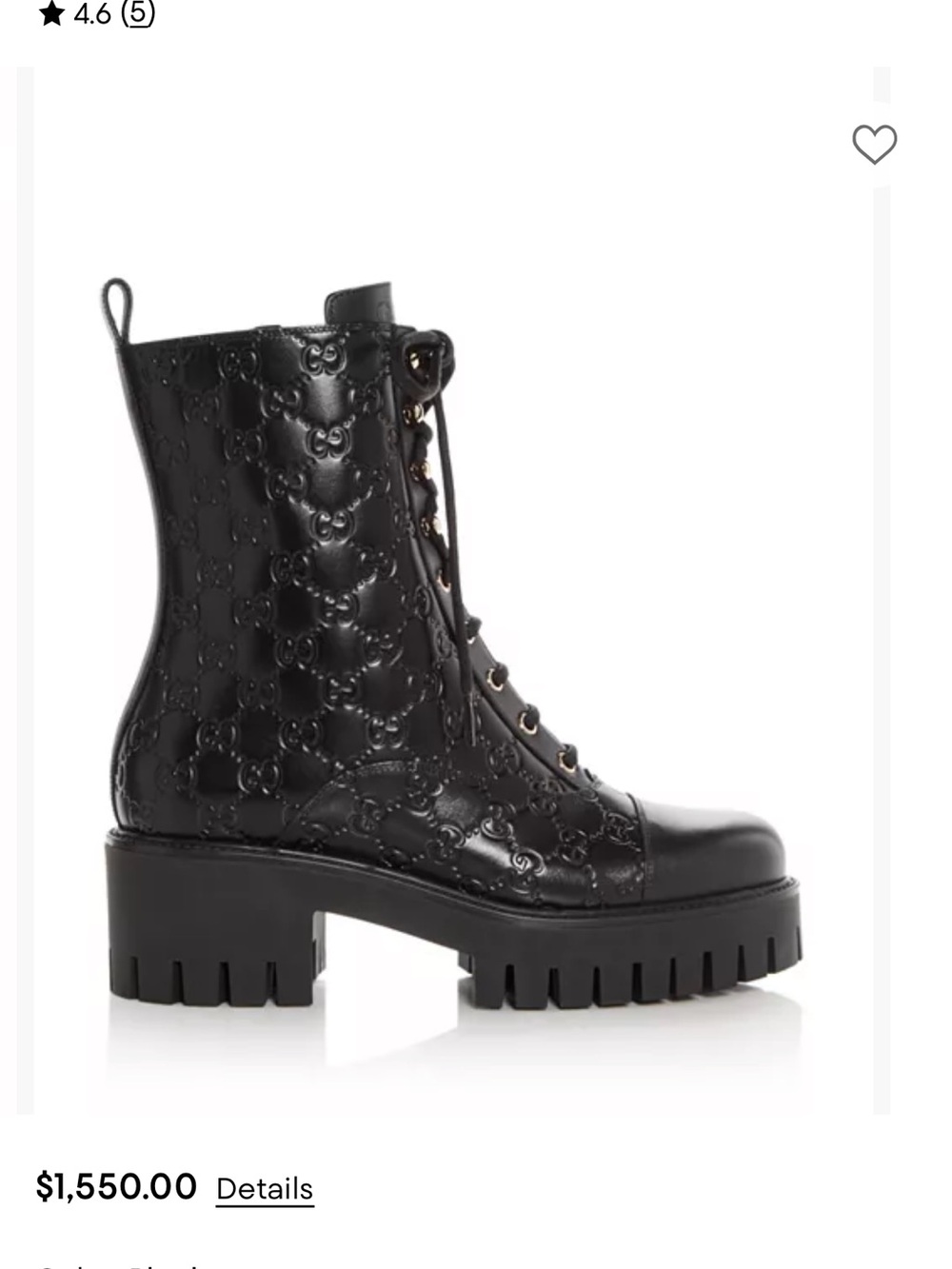 Gucci Black Embossed Lace-Up Lug Sole Combat Boot - Picture 3 of 6
